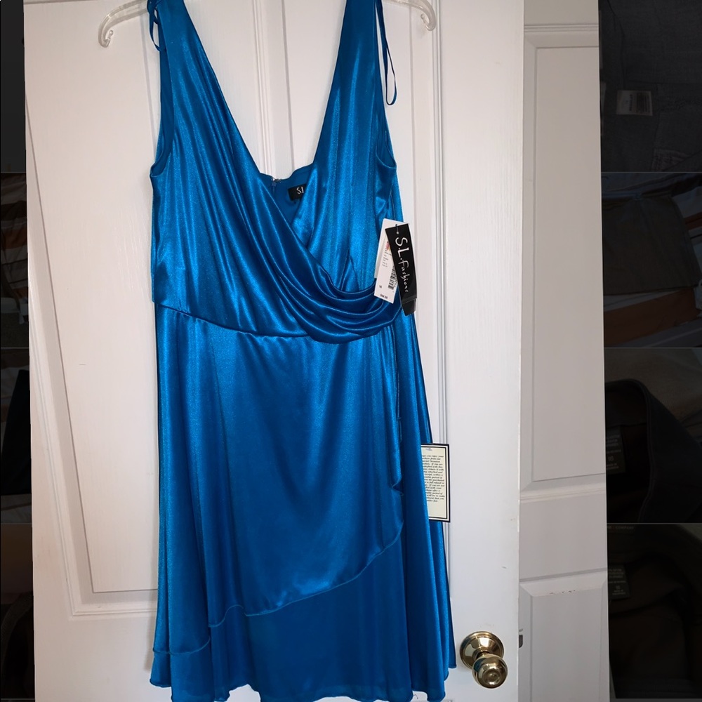 Blue satin like summer dress
